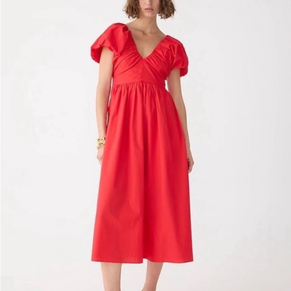 J. Crew Red Puff-Sleeve Midi Dress